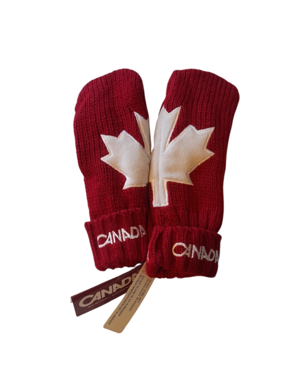 Hudson Bay Iconic Red Knit Mittens with White Maple Leaf